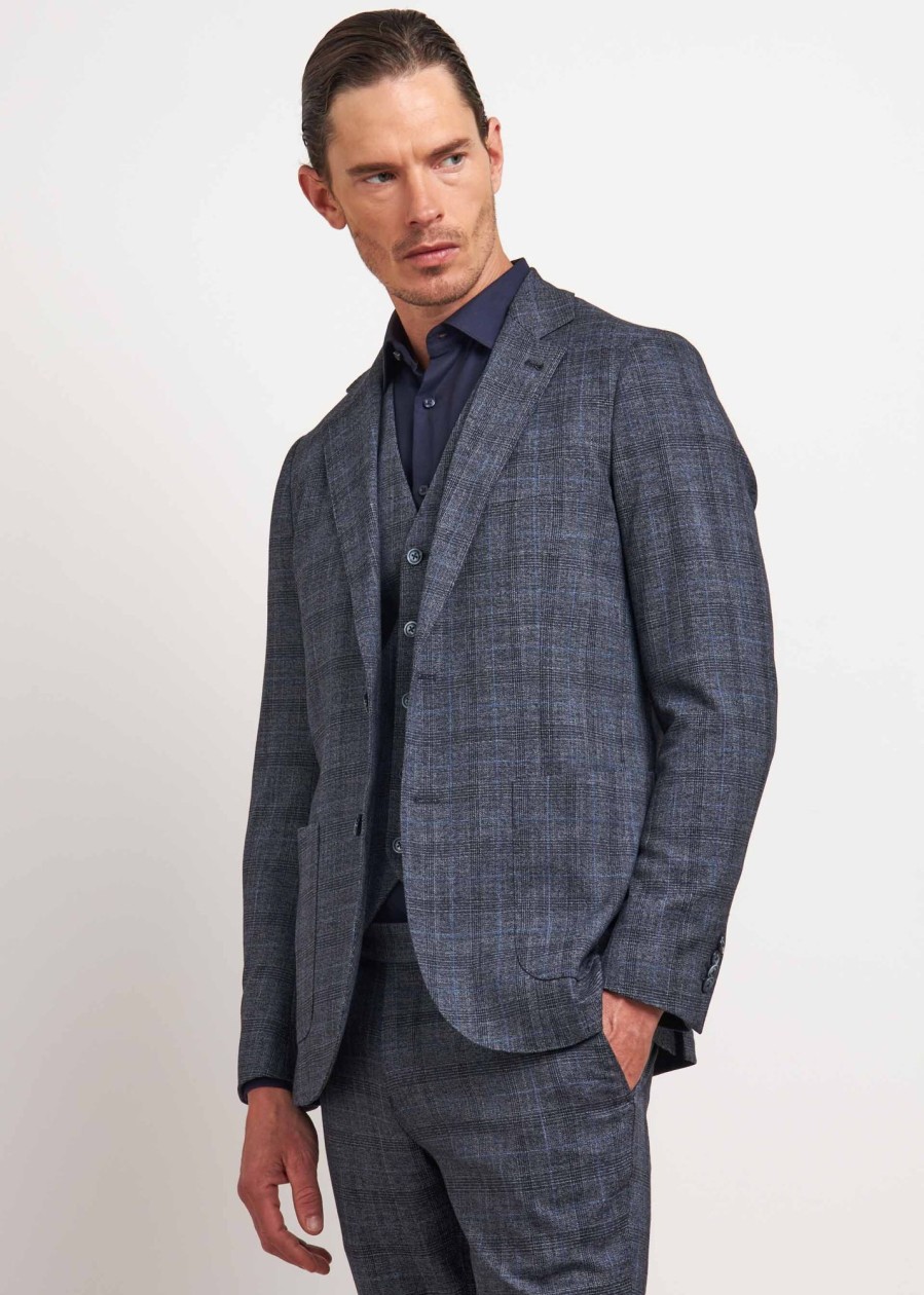 Uomo Conbipel Giacche | Blazer Fantasia Check Blu