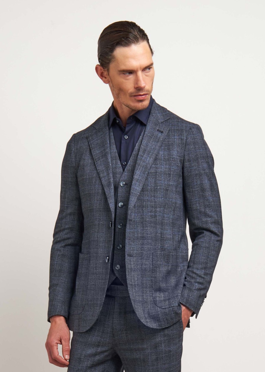 Uomo Conbipel Giacche | Blazer Fantasia Check Blu