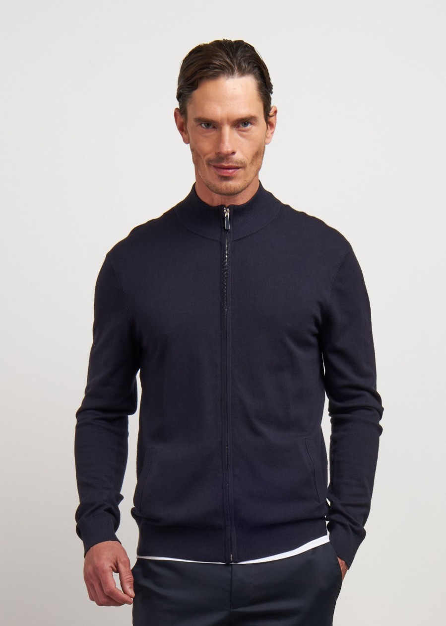 Uomo Conbipel Maglieria | Cardigan Con Zip Blu Scuro