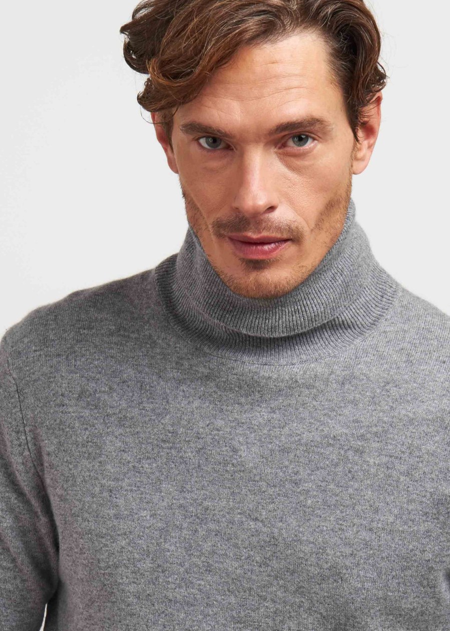 Uomo Conbipel Maglieria | Dolcevita In Cashmere Grigio Chiaro Melange