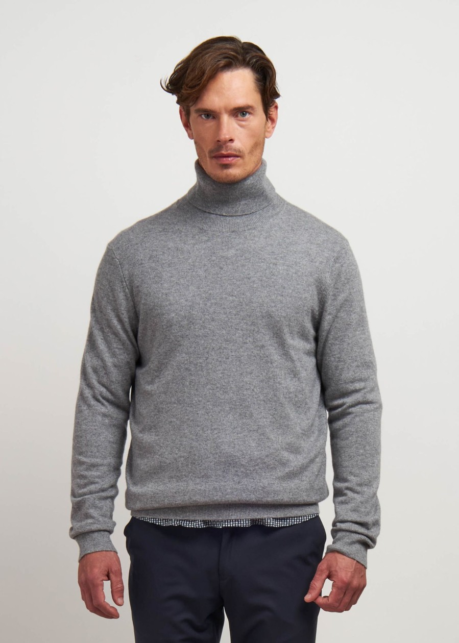 Uomo Conbipel Maglieria | Dolcevita In Cashmere Grigio Chiaro Melange