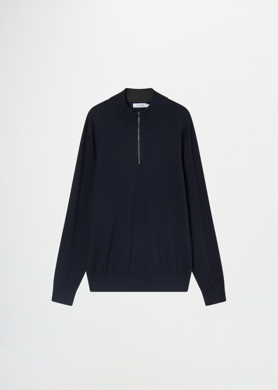 Uomo Conbipel Maglieria | Pullover Con Zip Blu Scuro