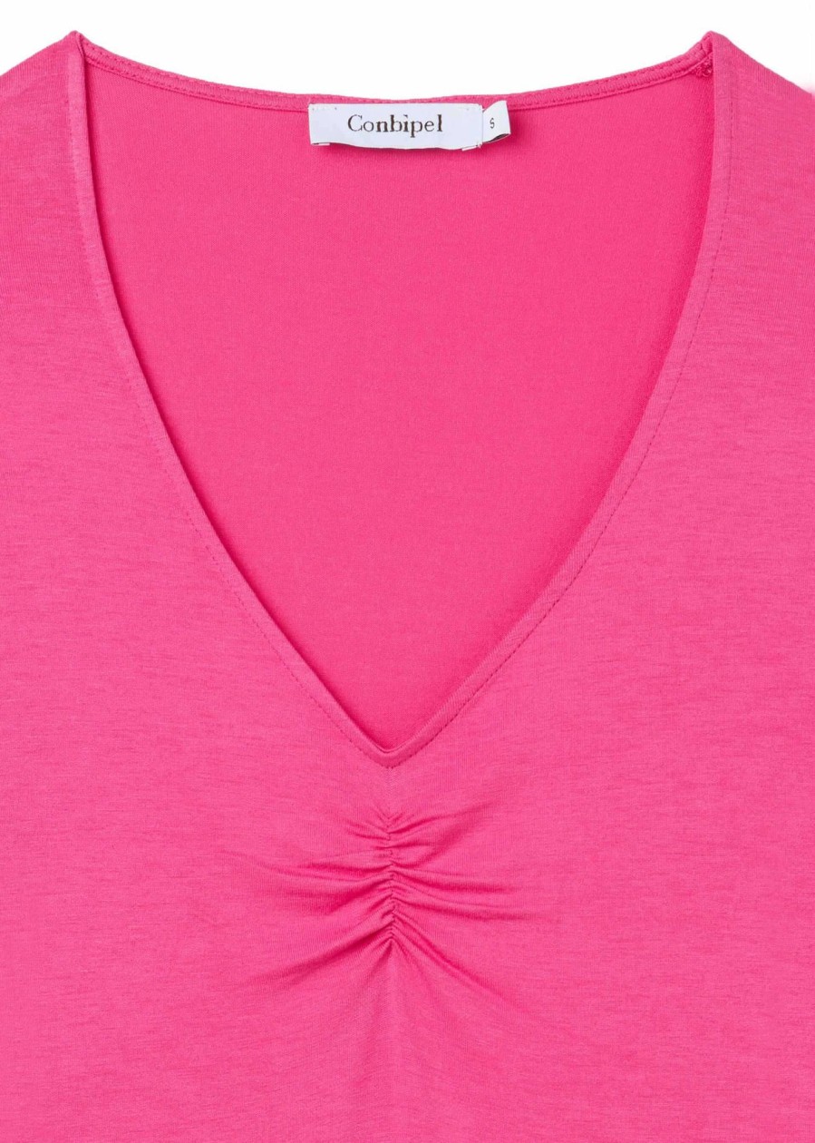 Donna Conbipel T-Shirt E Top | T-Shirt Con Arriccio Fucsia Chiaro