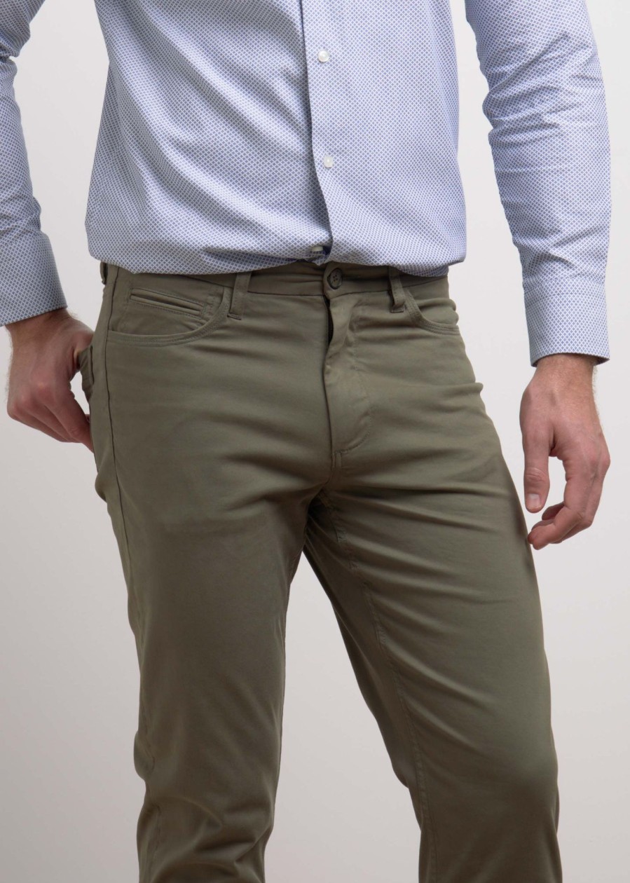 Uomo Conbipel Pantaloni | Pantaloni In Twill Verde Militare