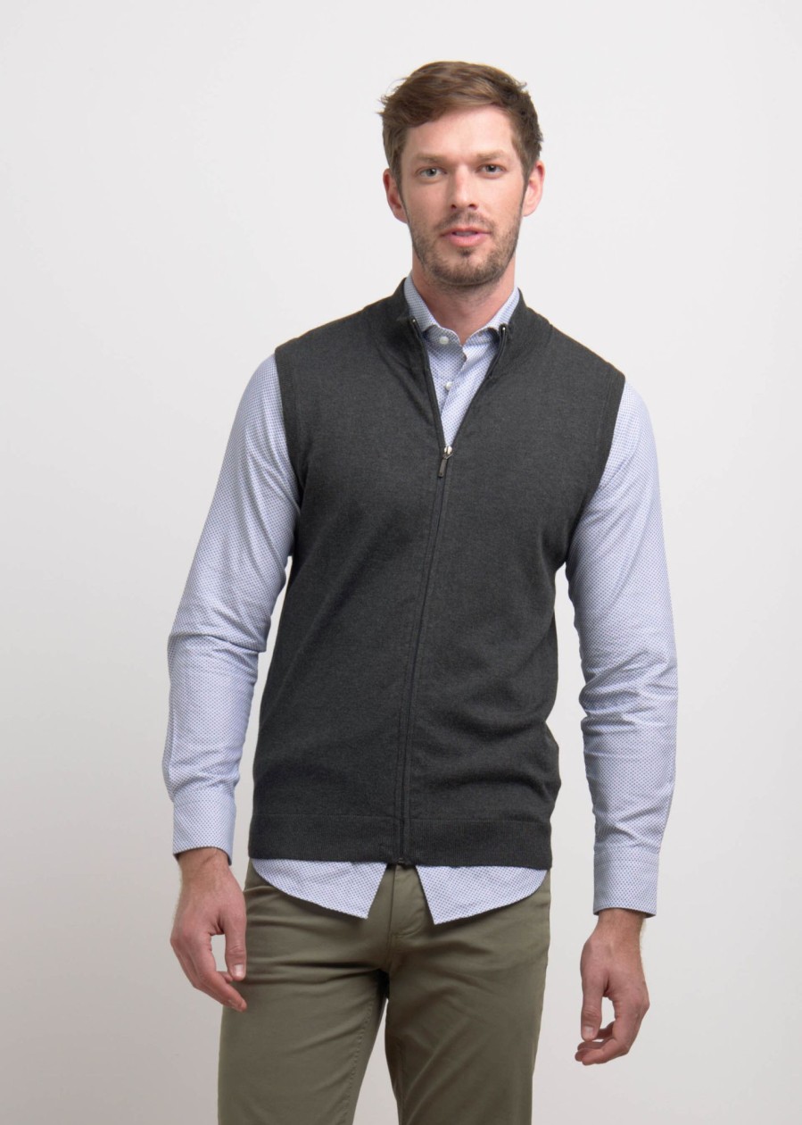 Uomo Conbipel Maglieria | Gilet Full Zip Grigio Scuro Melange