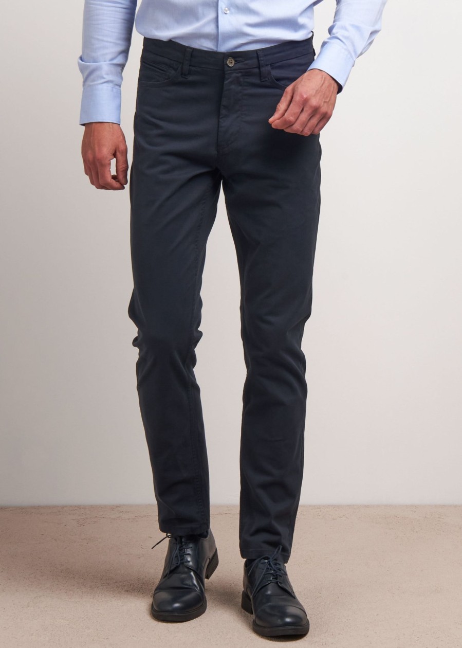 Uomo Conbipel Pantaloni | Pantaloni In Twill Blu Scuro