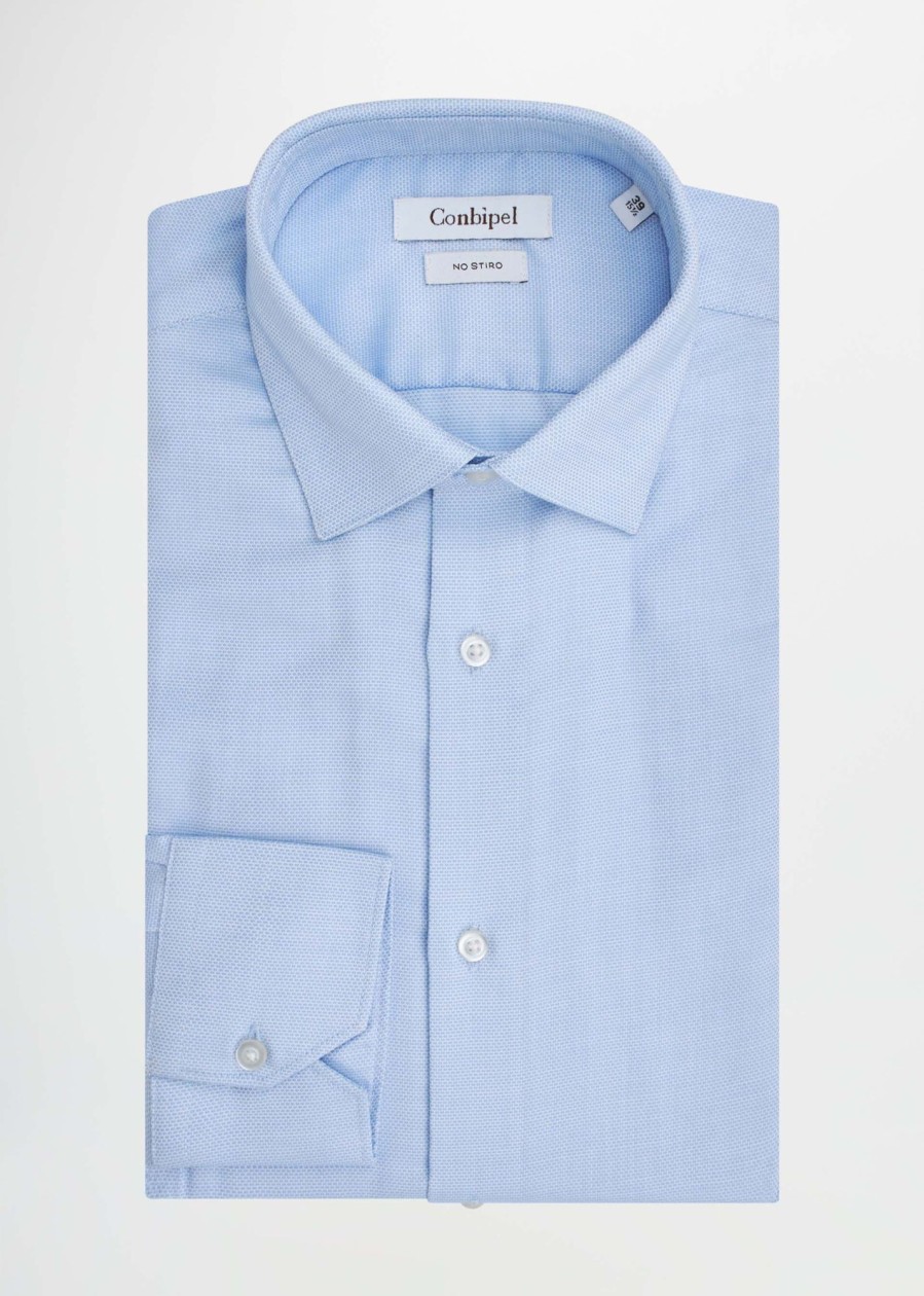 Uomo Conbipel Camicie | Camicia No Stiro Slim Fit Azzurro