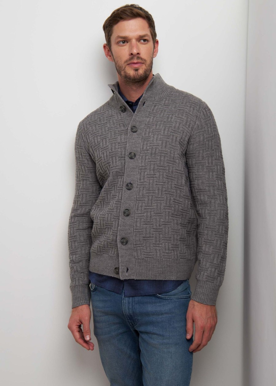 Uomo Conbipel Maglieria | Cardigan Lavorato Grigio Medio Melange