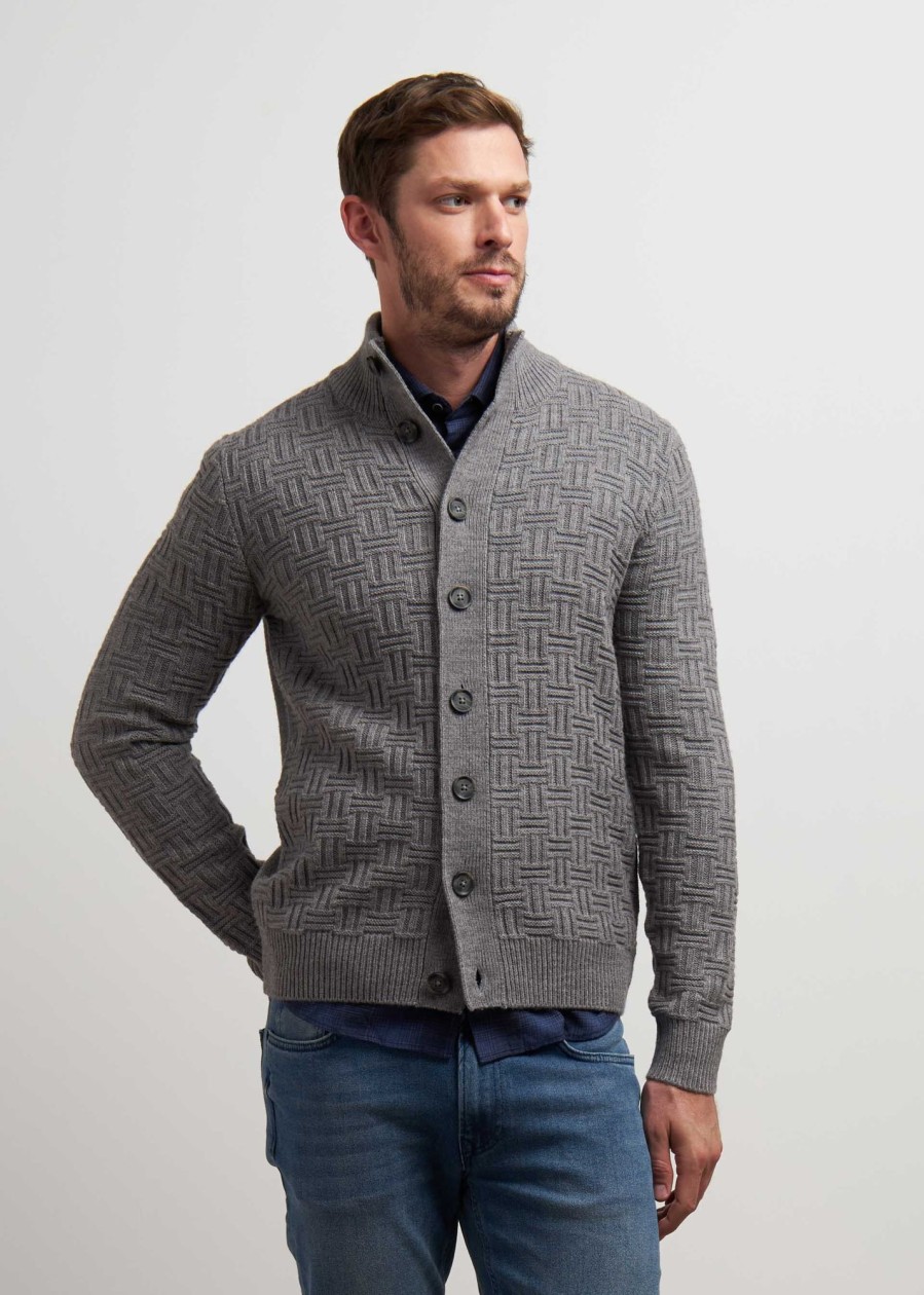 Uomo Conbipel Maglieria | Cardigan Lavorato Grigio Medio Melange