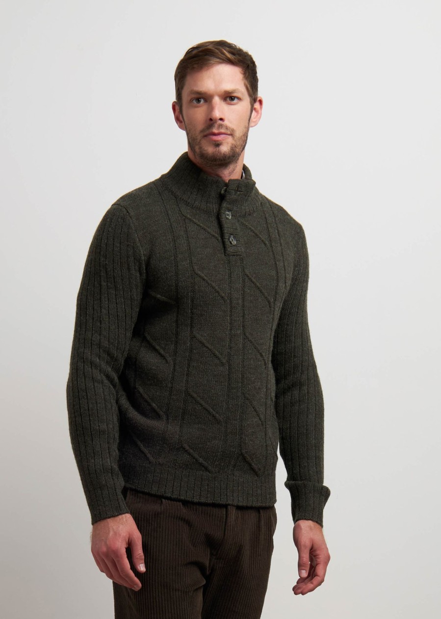 Uomo Conbipel Maglieria | Pullover Lavorato Verde Militare