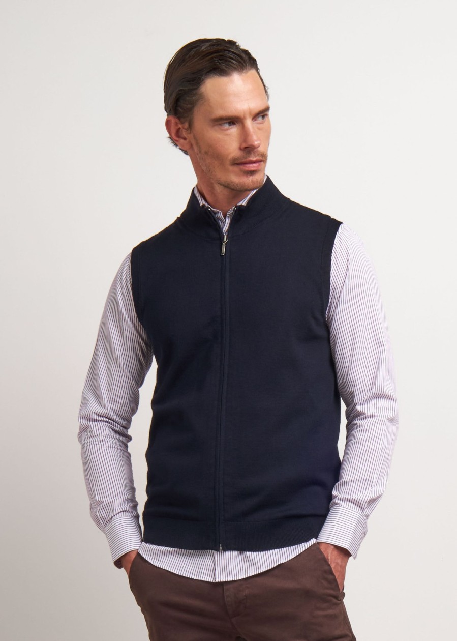 Uomo Conbipel Maglieria | Gilet Full Zip Blu Scuro