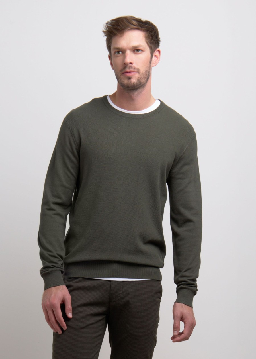 Uomo Conbipel Maglieria | Pullover A Micropunti Verde Scuro