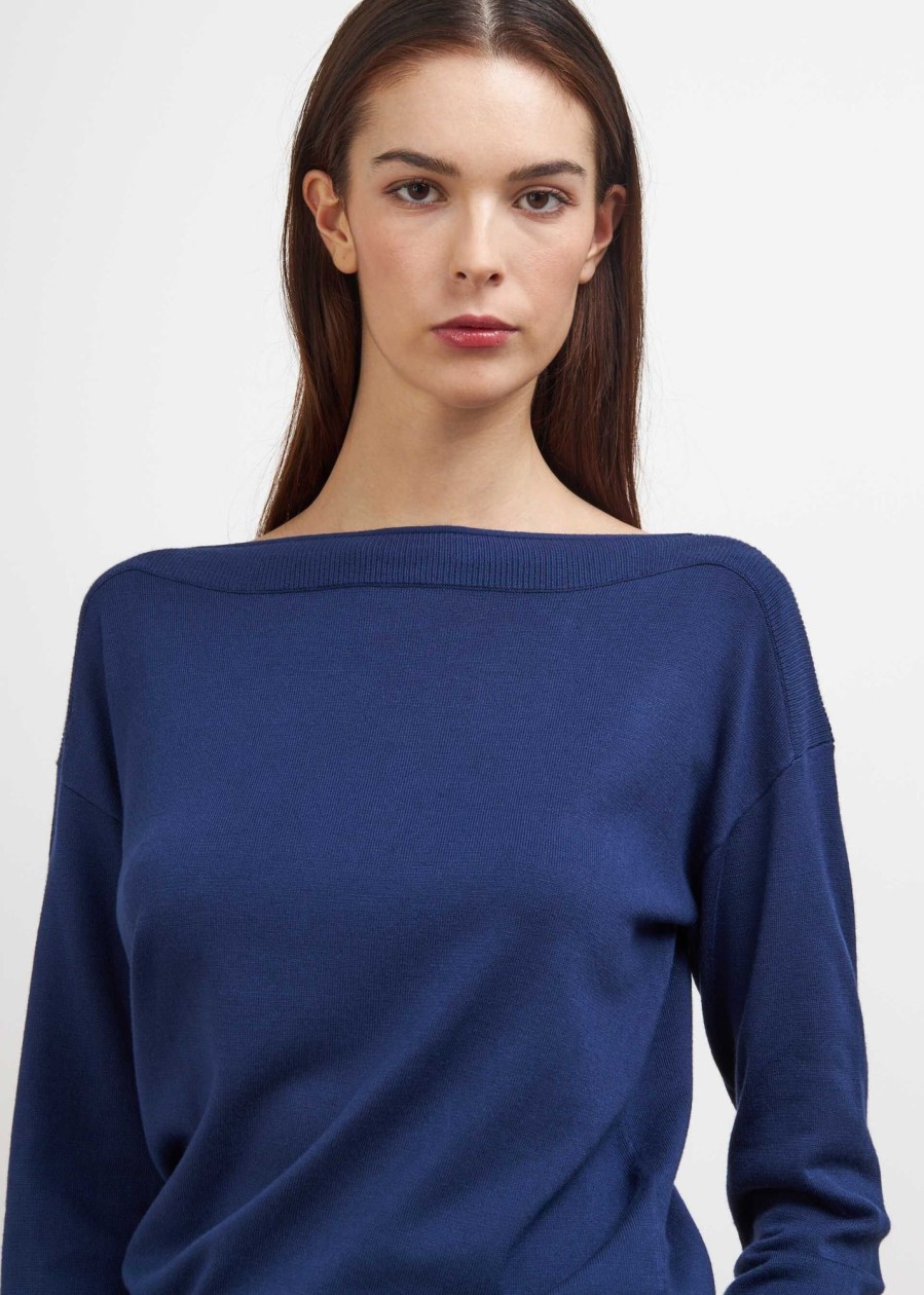 Donna Conbipel Maglieria | Maglia Scollo A Barchetta Blu Chiaro