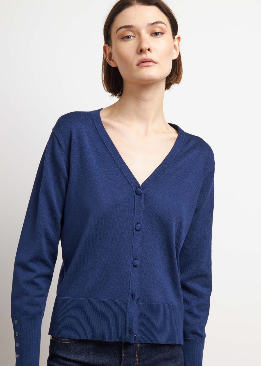 Donna Conbipel Maglieria | Cardigan Scollo A V Blu Chiaro