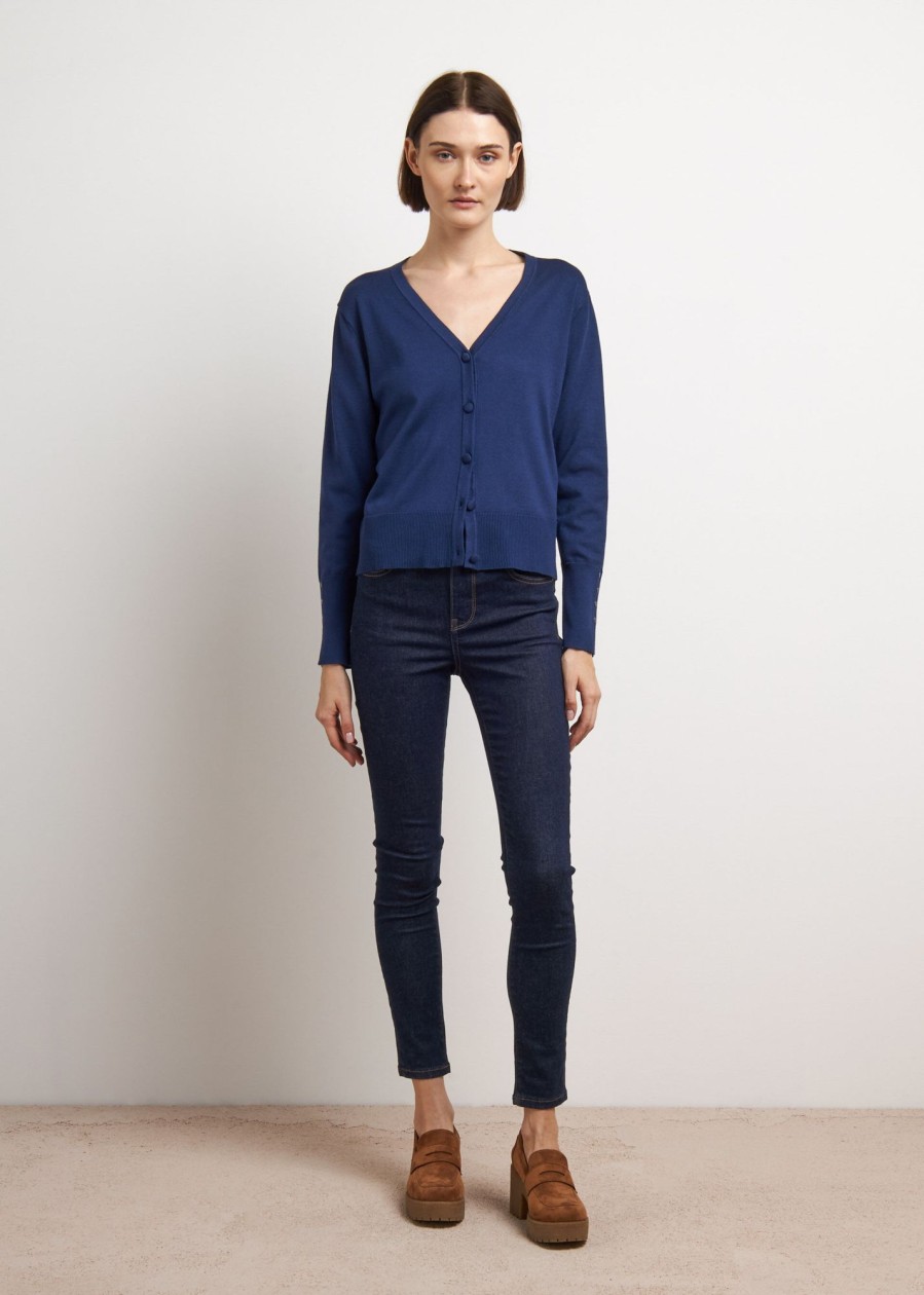 Donna Conbipel Maglieria | Cardigan Scollo A V Blu Chiaro