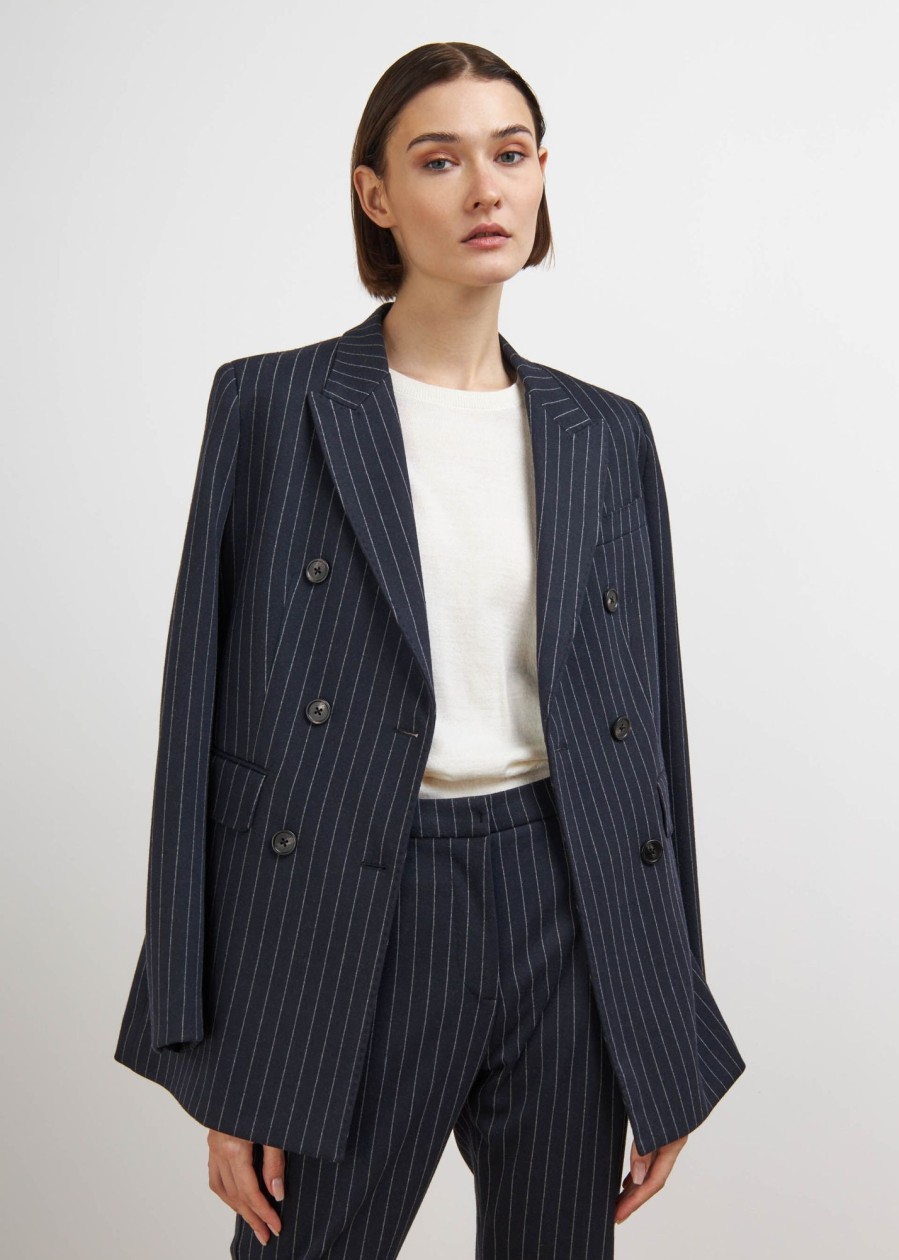 Donna Conbipel Giacche | Blazer Gessato Blu Scuro