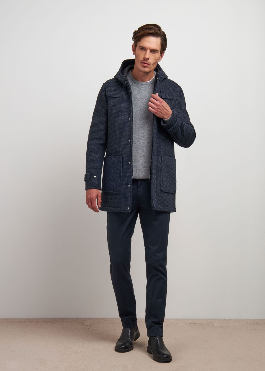 Uomo Conbipel Cappotti | Parka In Lana Blu Scuro