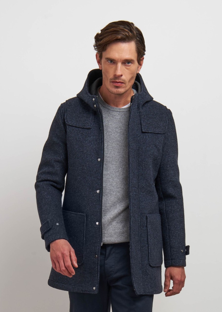 Uomo Conbipel Cappotti | Parka In Lana Blu Scuro