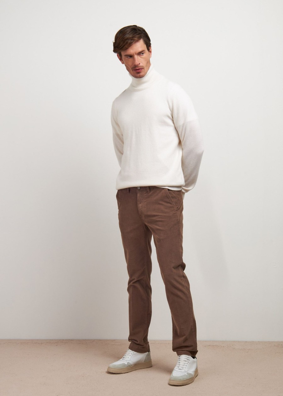 Uomo Conbipel Maglieria | Dolcevita In Cashmere Bianco Lana