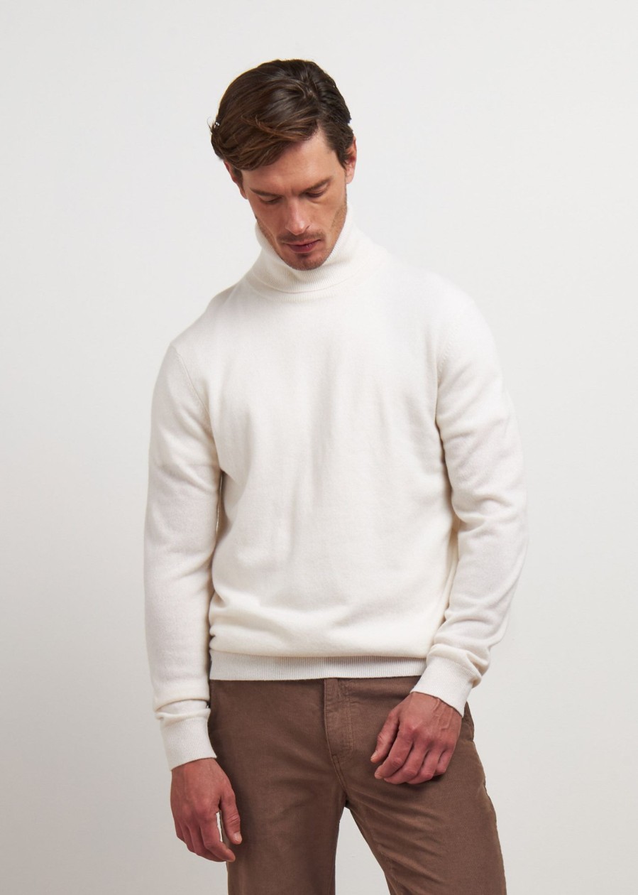 Uomo Conbipel Maglieria | Dolcevita In Cashmere Bianco Lana