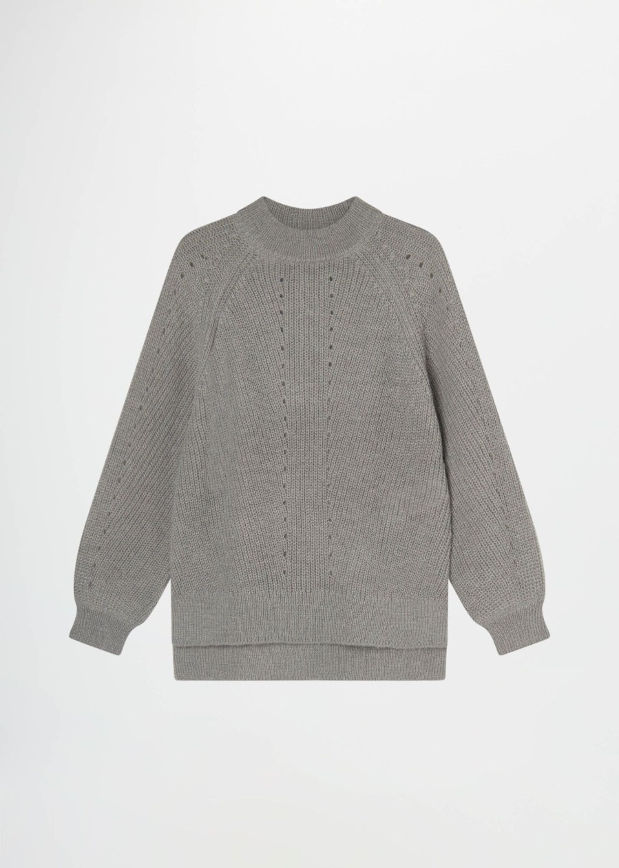 Donna Conbipel Maglieria | Pullover Lupetto In Lana Grigio Medio Melange