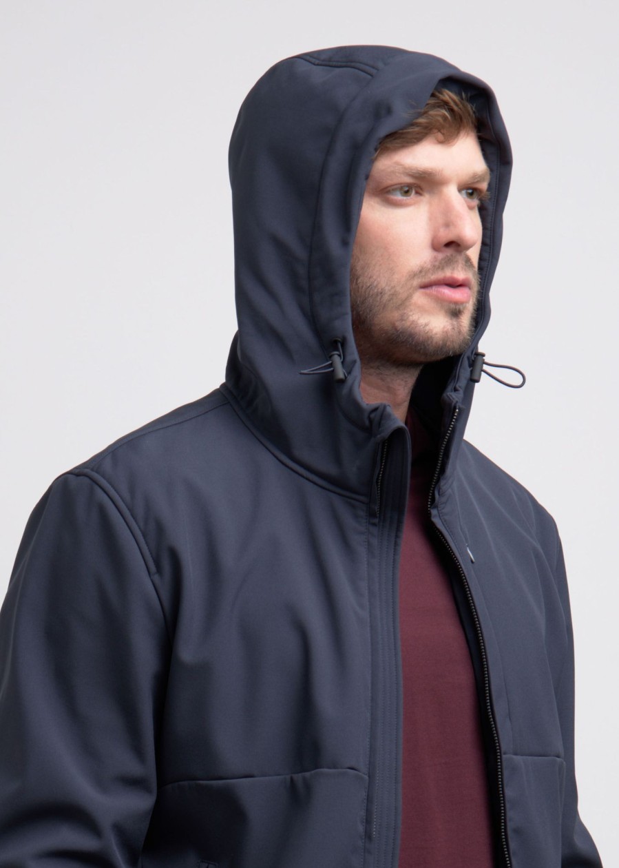 Uomo Conbipel Giubbotti | Softshell Con Cappuccio Blu Scuro