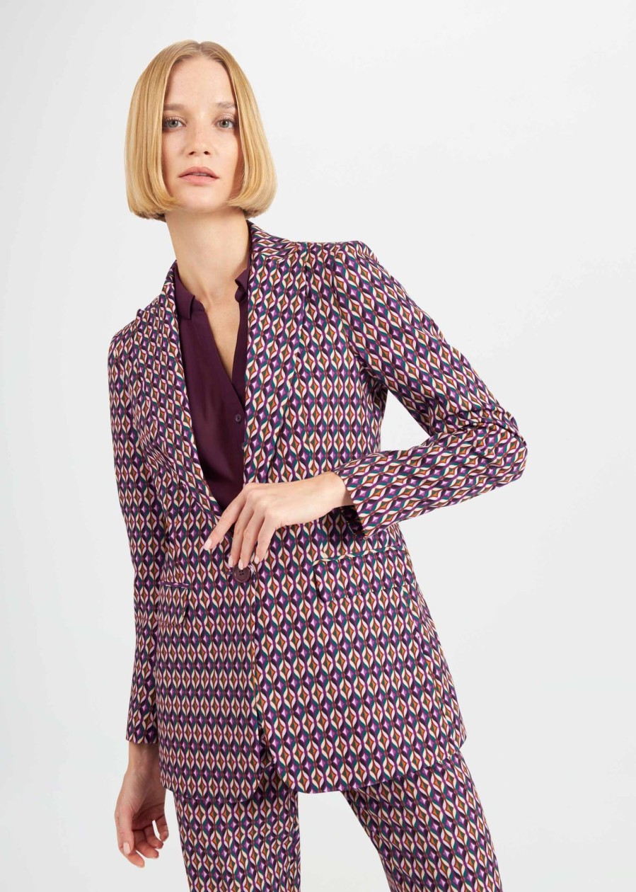 Donna Conbipel Giacche | Blazer Monopetto Stampato Fucsia Chiaro