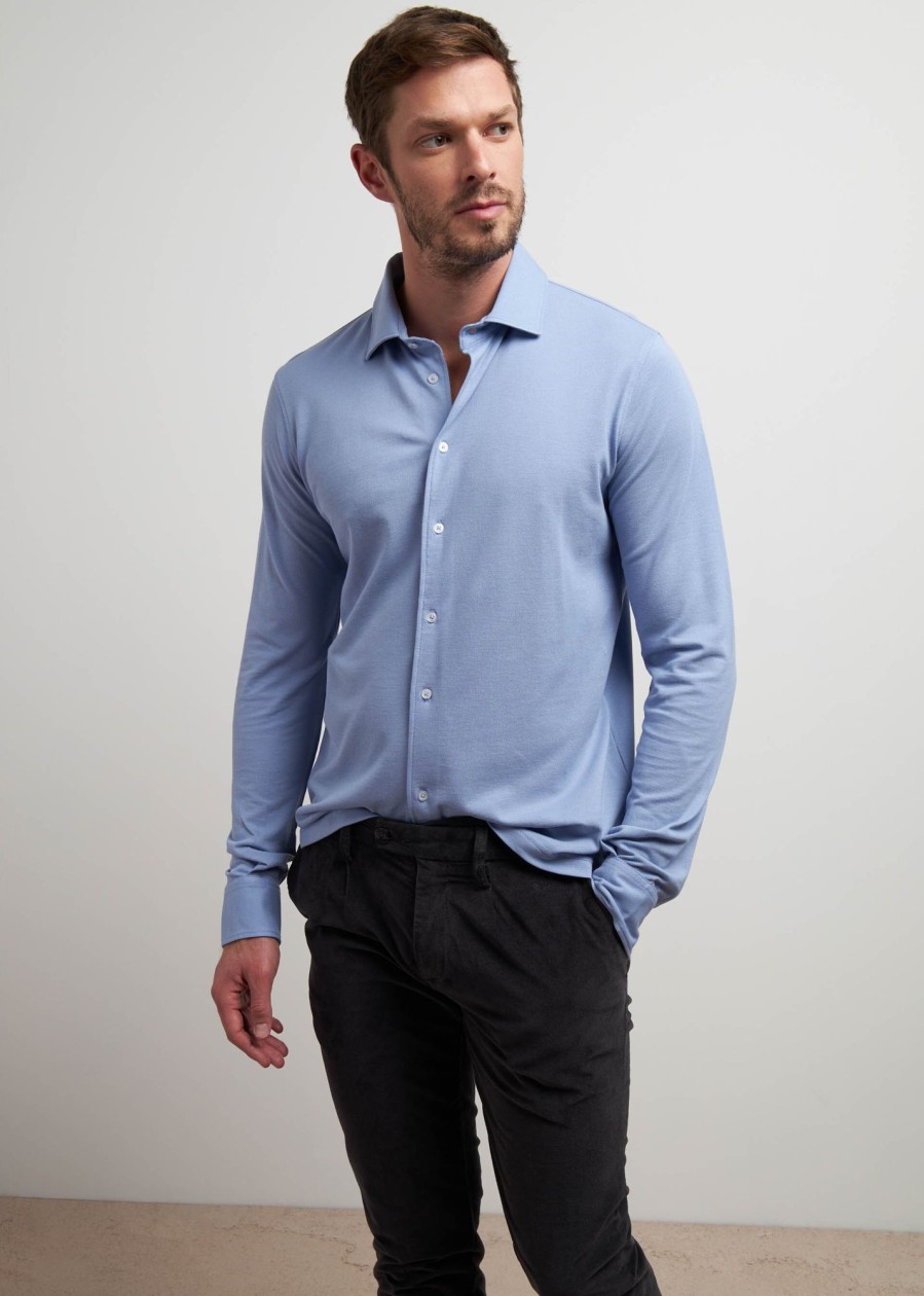 Uomo Conbipel Camicie | Polo Camicia Supima Azzurro