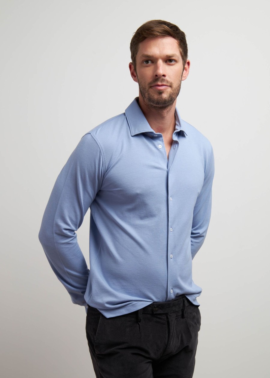 Uomo Conbipel Camicie | Polo Camicia Supima Azzurro