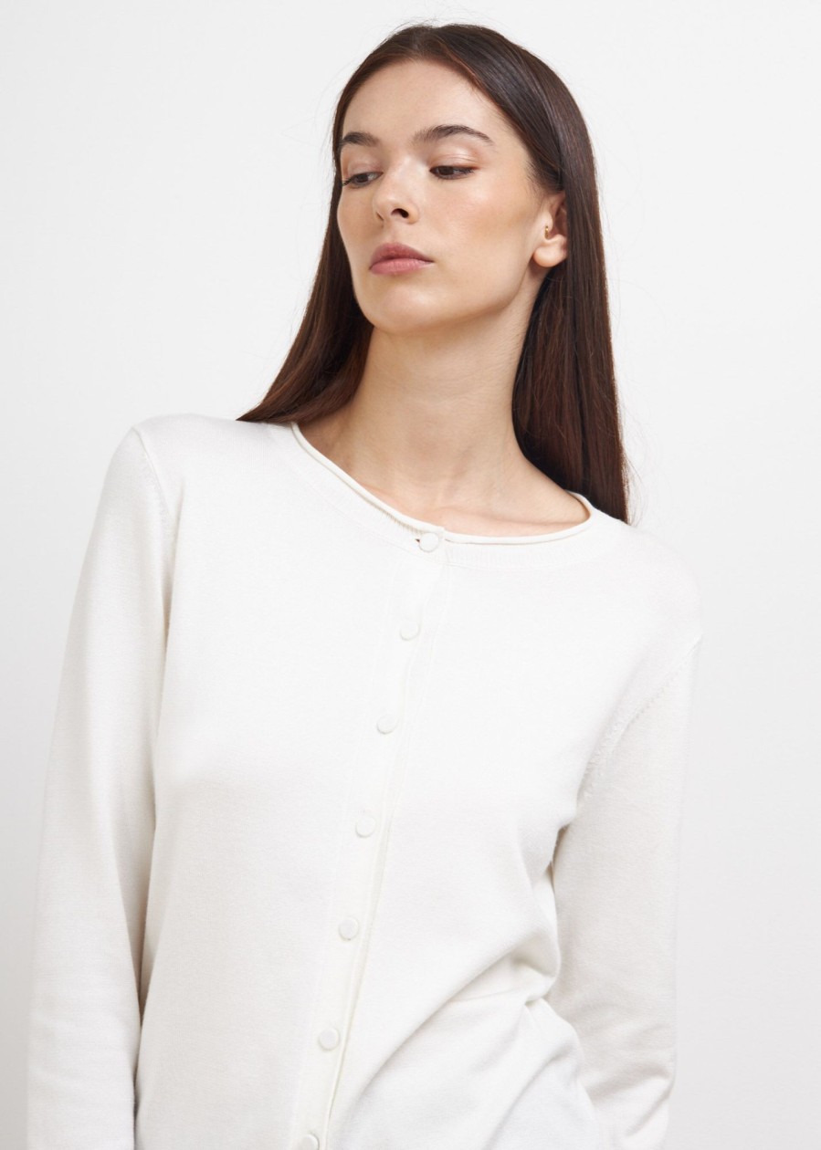 Donna Conbipel Maglieria | Cardigan A Girocollo Bianco Lana