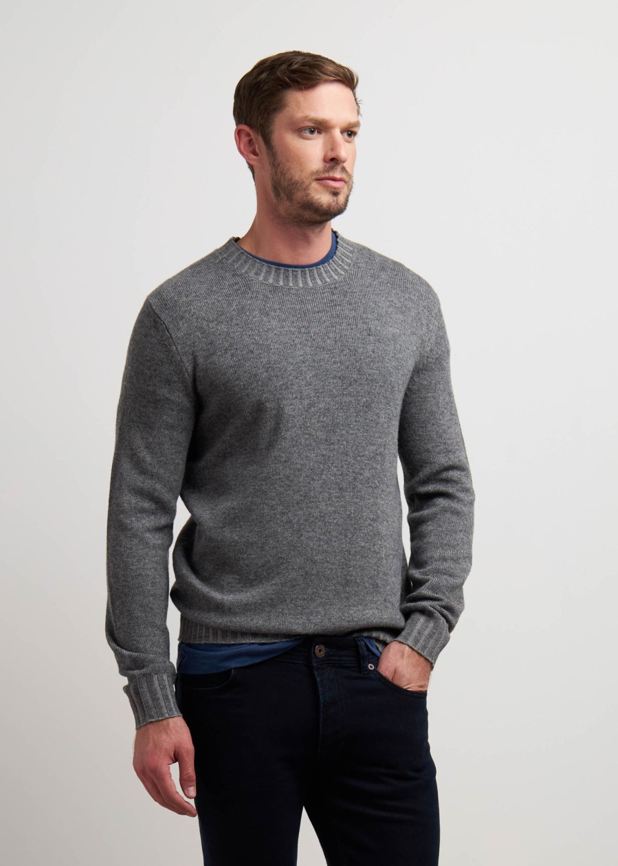 Uomo Conbipel Maglieria | Girocollo In Lambswool Grigio Medio Melange