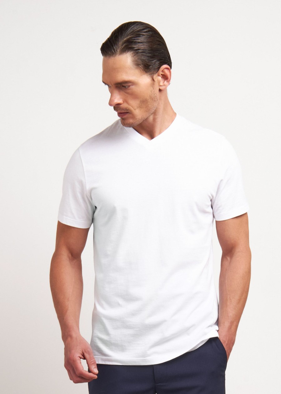 Uomo Conbipel T-Shirt E Polo | T-Shirt Scollo A V Bianco