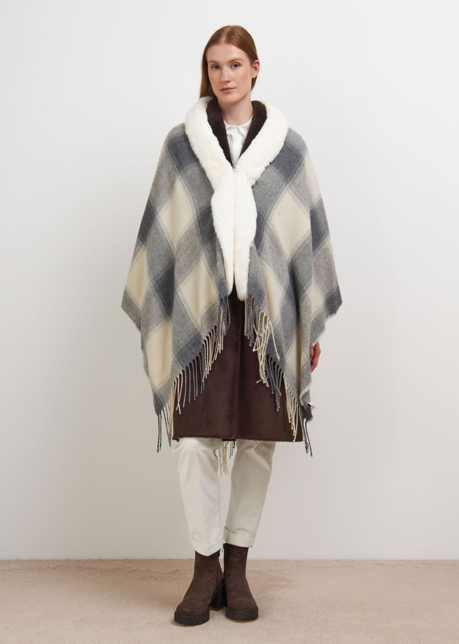 Donna Conbipel Accessori E Pelletteria | Poncho Check Grigio Chiaro