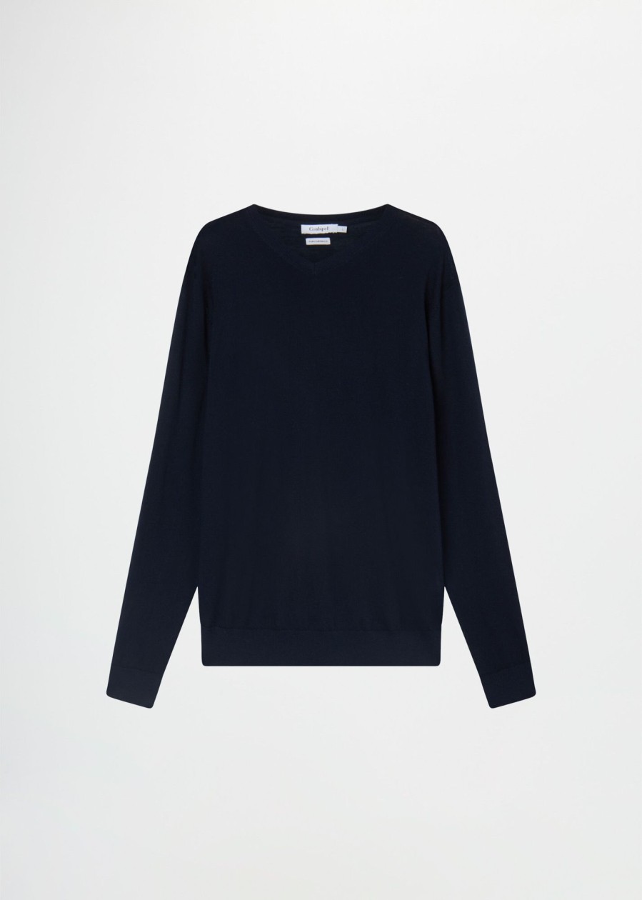 Uomo Conbipel Maglieria | Pullover In Puro Merino Blu Scuro