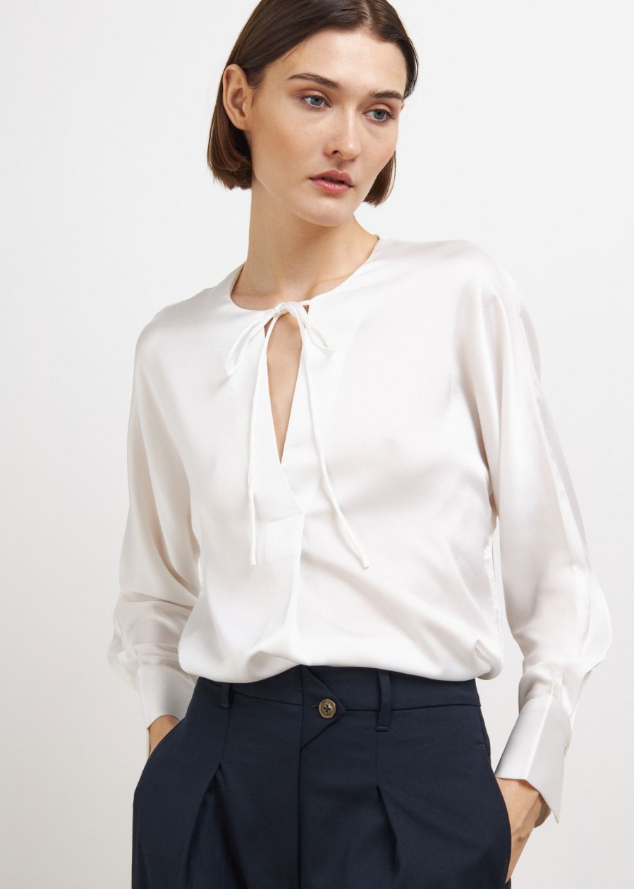 Donna Conbipel Camicie | Blusa Con Laccetto Bianco Lana