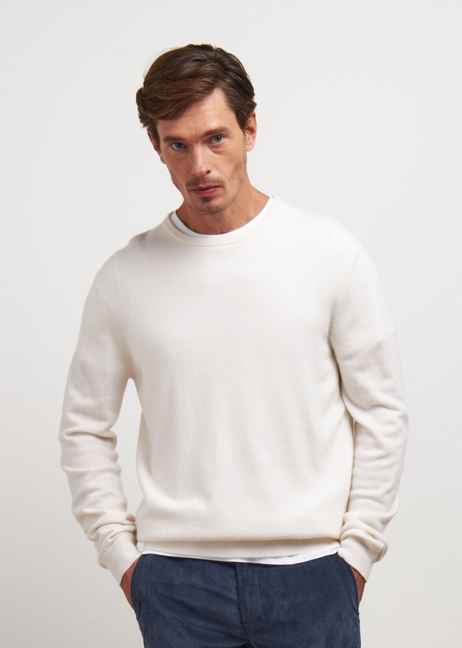 Uomo Conbipel Maglieria | Maglia In Puro Cashmere Bianco Lana