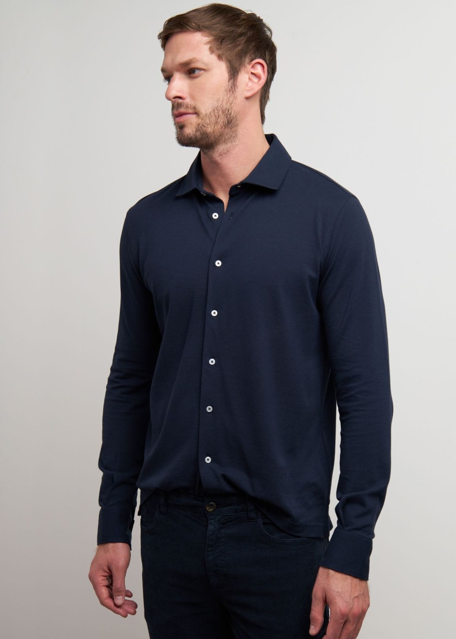 Uomo Conbipel Camicie | Polo Camicia Supima Blu Scuro