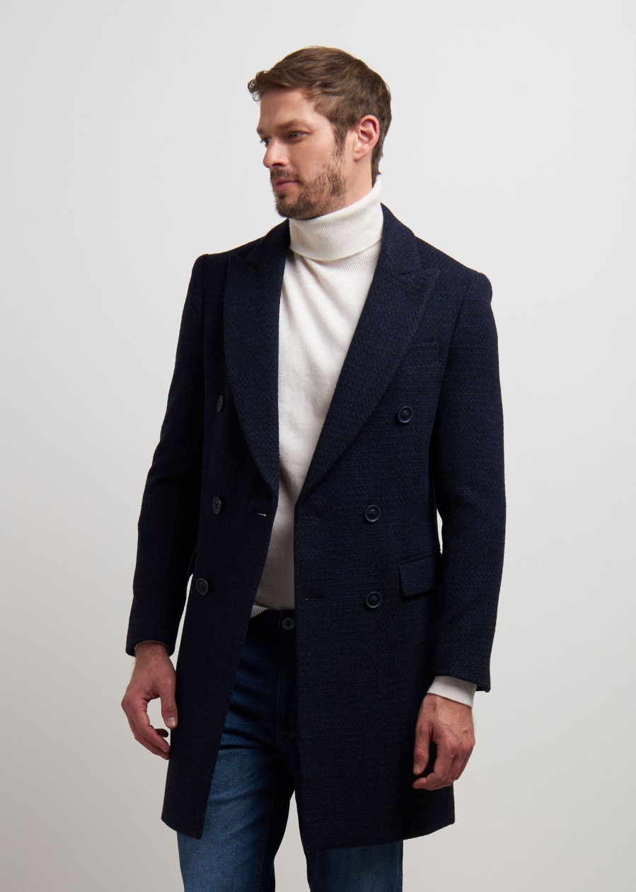 Uomo Conbipel Cappotti | Cappotto Doppiopetto Blu Scuro