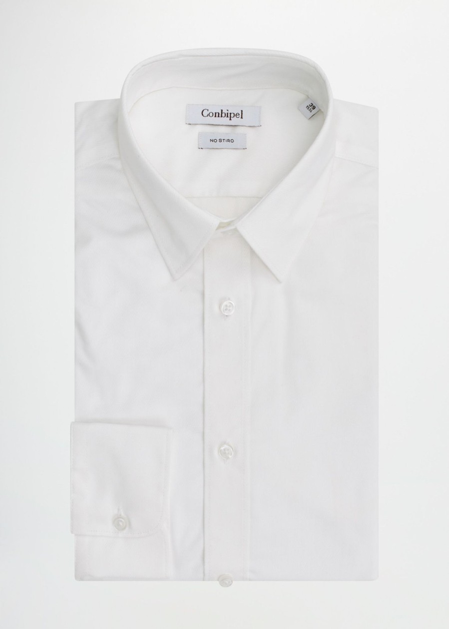 Uomo Conbipel Camicie | Camicia No Stiro Slim Fit Bianco