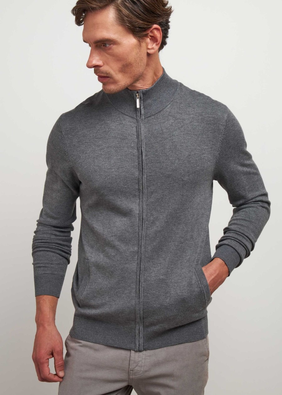 Uomo Conbipel Maglieria | Cardigan Con Zip Grigio Medio Melange