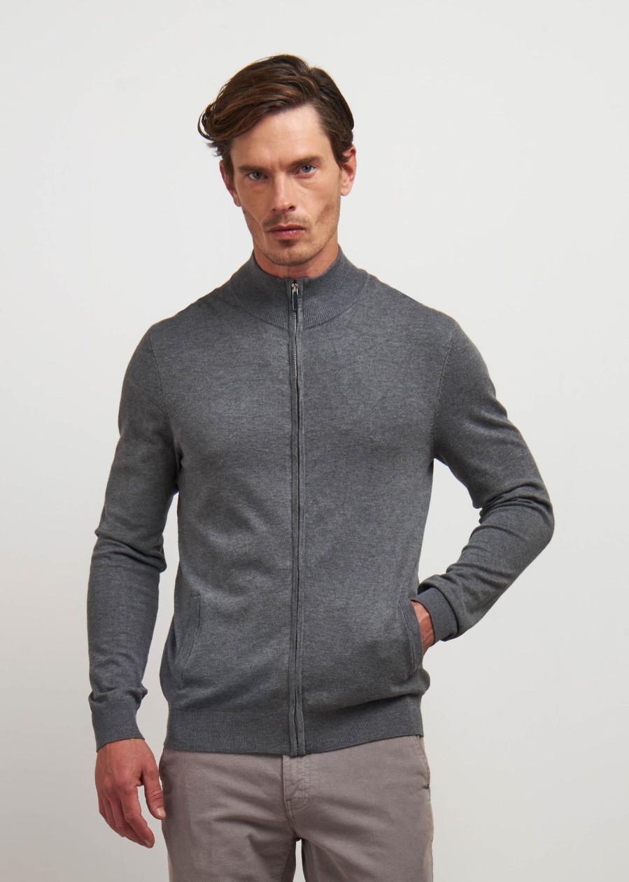 Uomo Conbipel Maglieria | Cardigan Con Zip Grigio Medio Melange