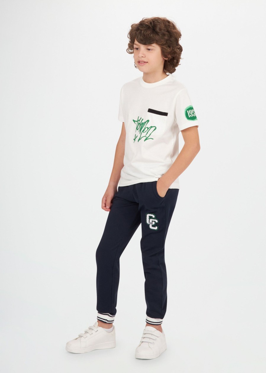 Bambino Conbipel | Jogger In Felpa Con Patch Blu Scuro