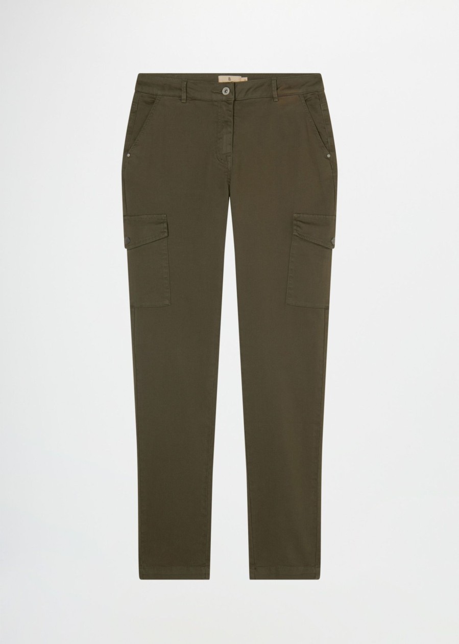 Donna Conbipel Pantaloni | Chino In Gabardine Verde Militare