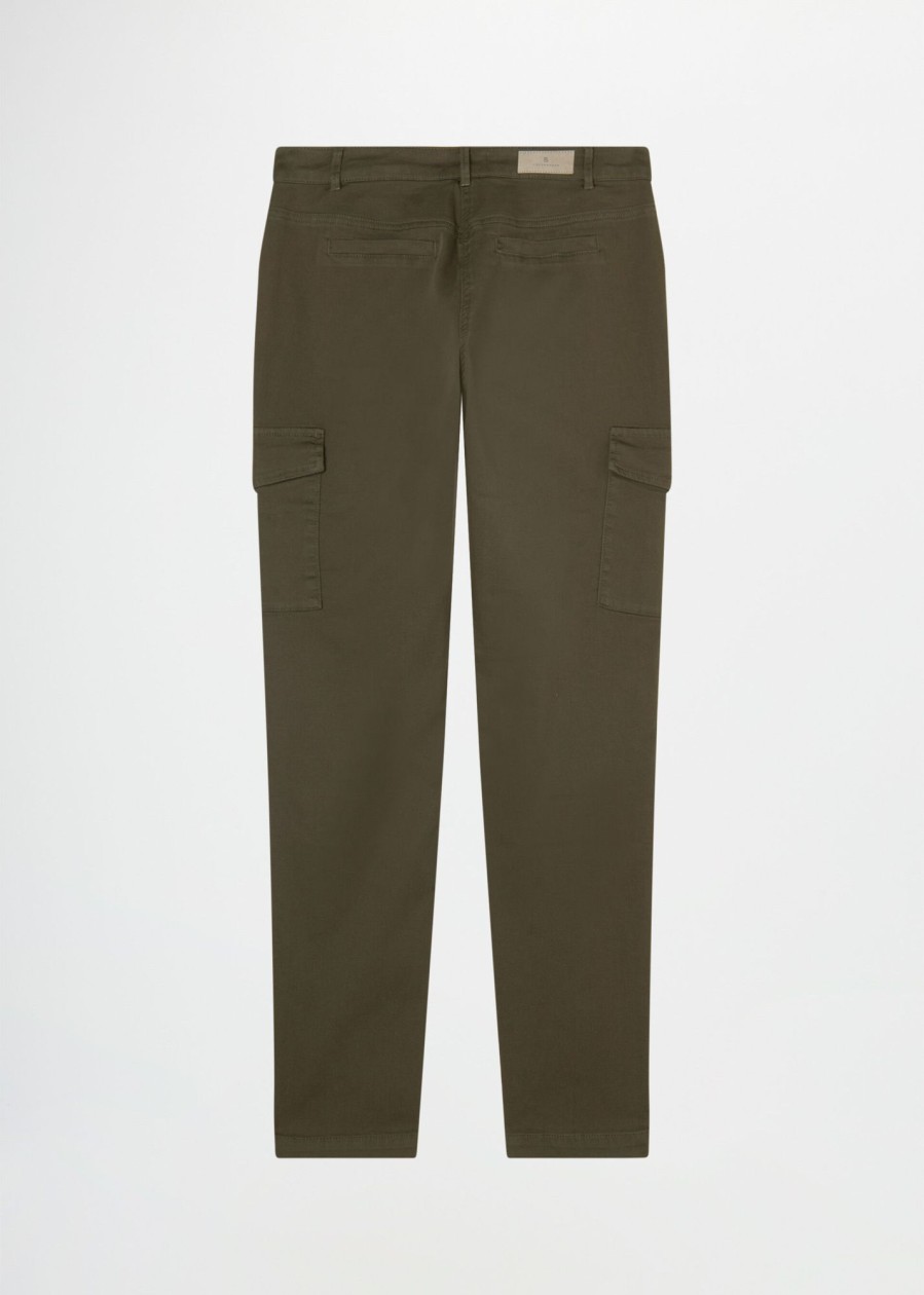 Donna Conbipel Pantaloni | Chino In Gabardine Verde Militare