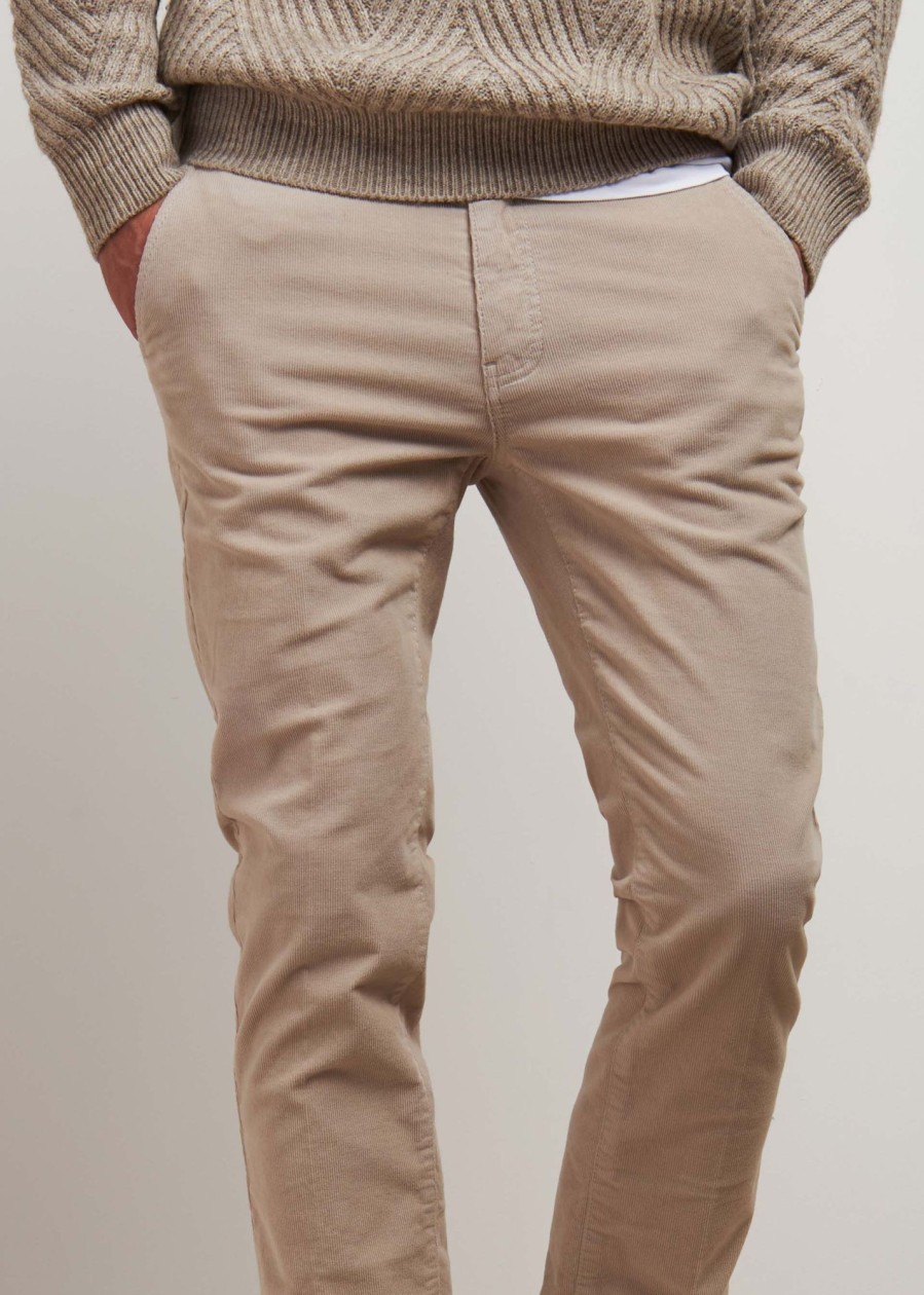 Uomo Conbipel Pantaloni | Chino In Velluto Panna