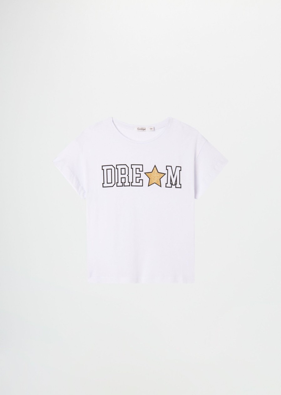 Bambino Conbipel | T-Shirt Con Lettering Bianco