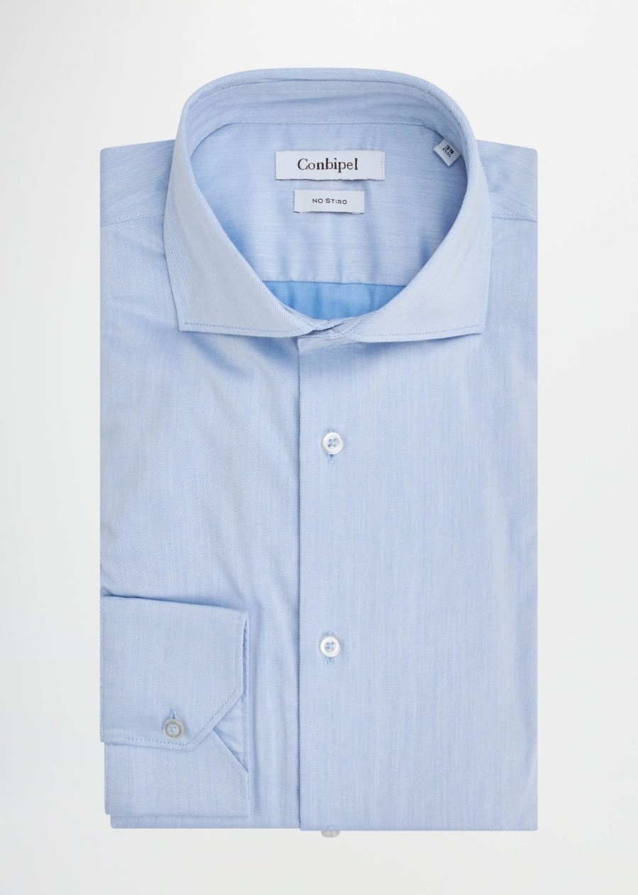 Uomo Conbipel Camicie | Camicia No Stiro Regular Azzurro