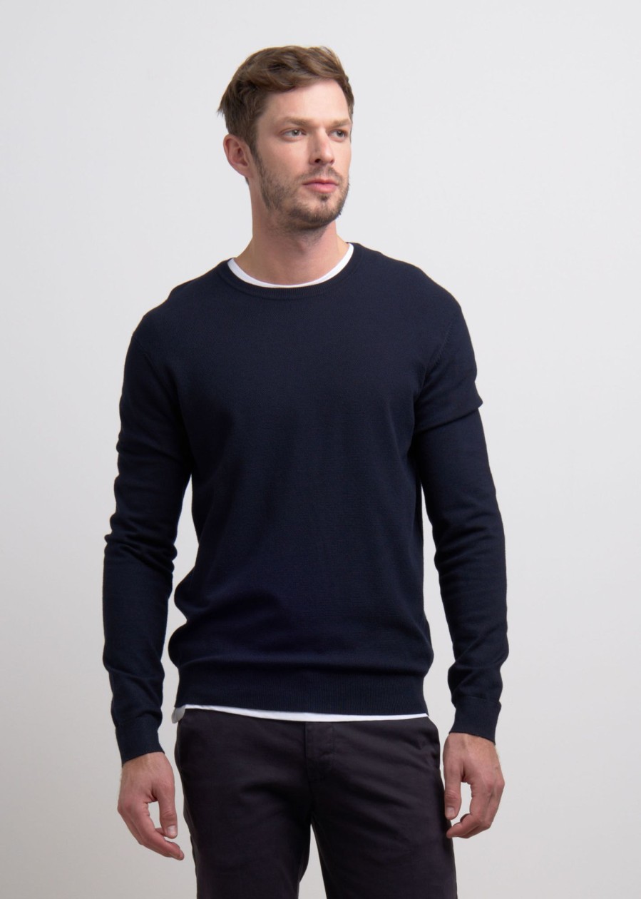 Uomo Conbipel Maglieria | Pullover A Micropunti Blu Scuro