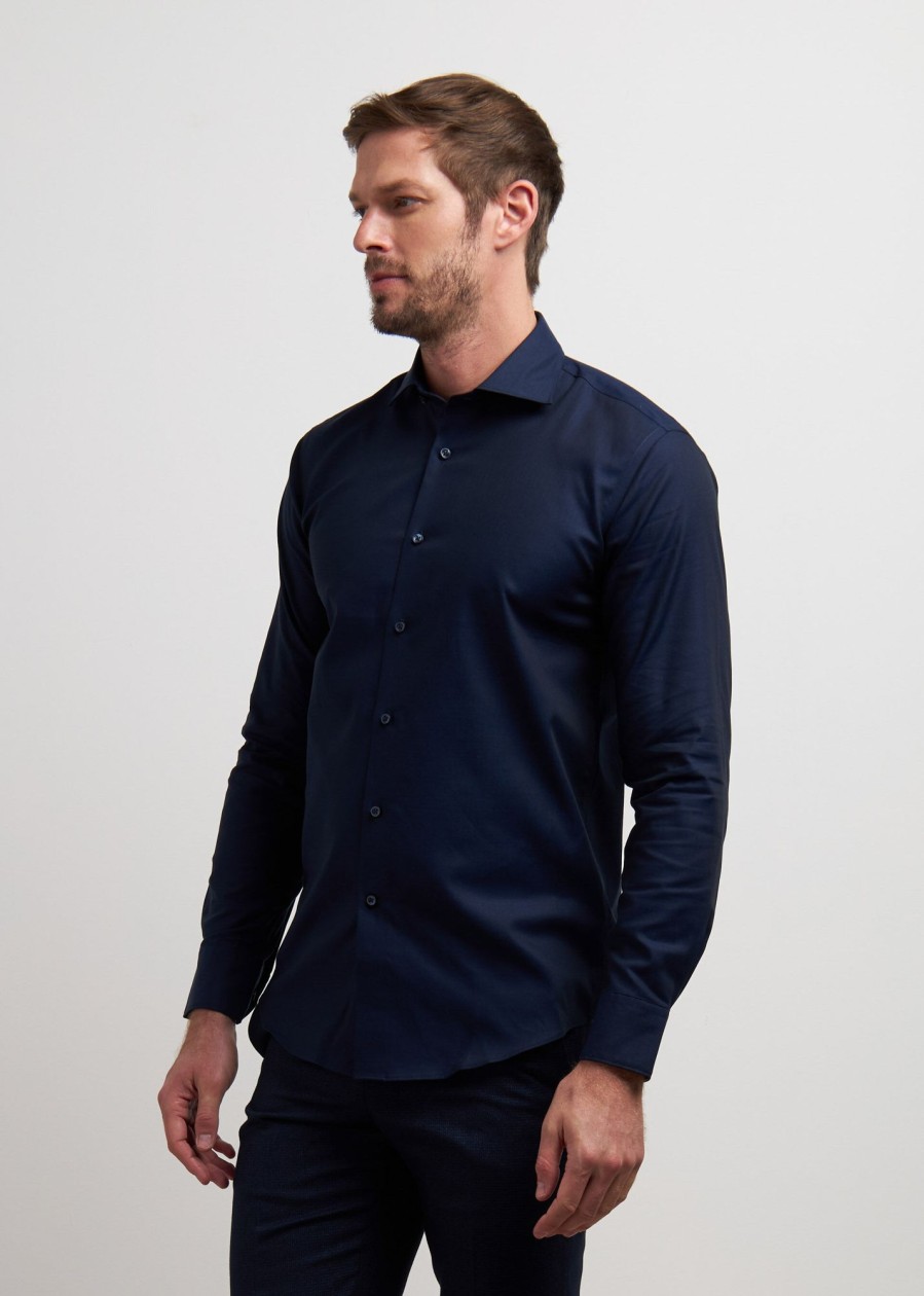 Uomo Conbipel Camicie | Camicia No Stiro Regular Blu Scuro