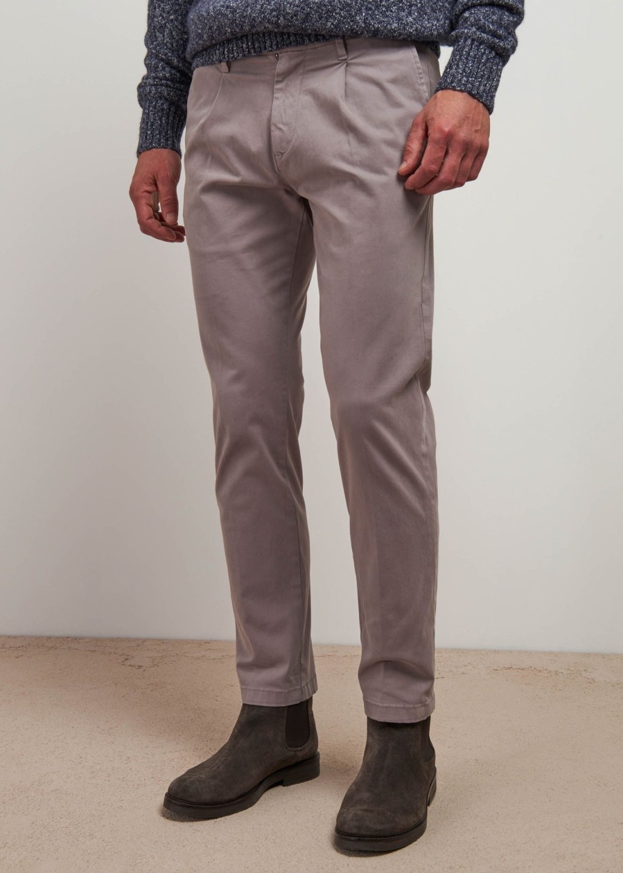 Uomo Conbipel Pantaloni | Chino In Raso Di Cotone Grigio Medio